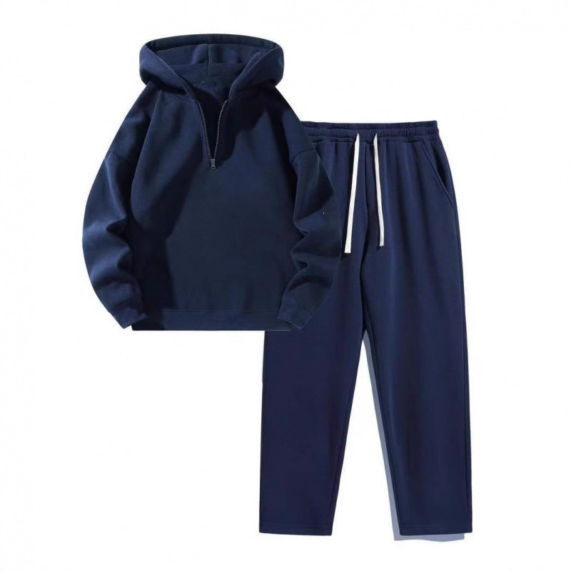 Damen nan Relax-Set mit kurzem Halbzip, übergroßer Kapuze und taillenhoher tapered Jogginghose EB