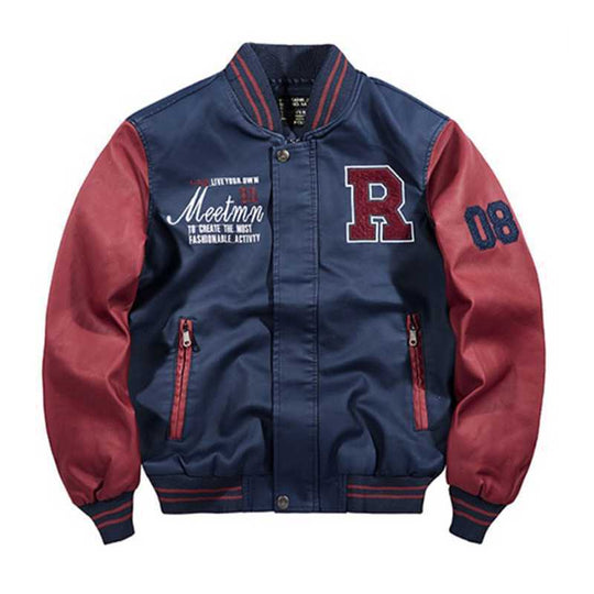 Herren College‑Varsity‑Bomberjacke mit kontrastreichen Ärmeln, Letterpatch und Rippbündchen EB