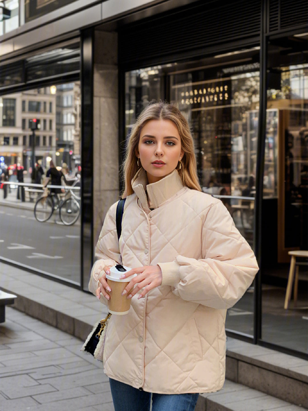 Damen gesteppte Übergangsjacke mit elastischen Bündchen und praktischen Taschen EB
