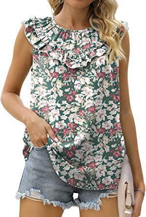 Damen leichtes Rüschenshirt mit elegantem Rundhalsausschnitt EB