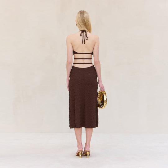 Damen Midikleid mit verstellbarem Halterneck und eleganten Details EB