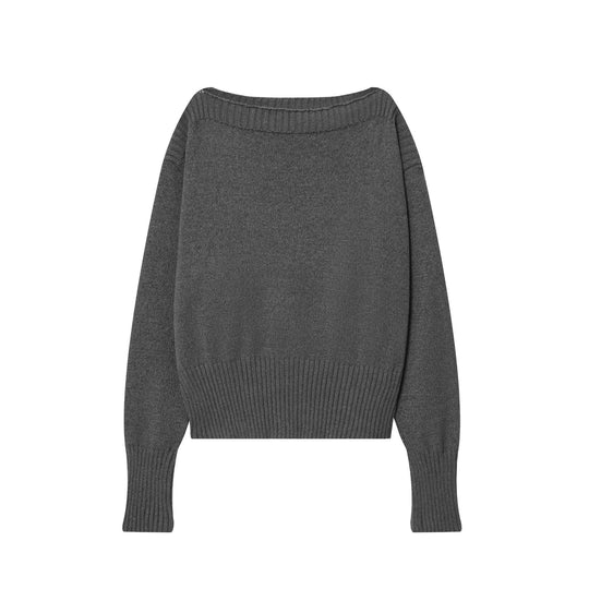 Damen legerer Strickpullover mit breitem Kragen und kontrastierenden Bündchen EB
