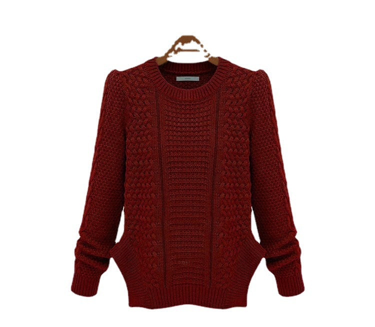 Damen Strickpullover mit strukturierter Oberfläche und seitlichen Taschen EB