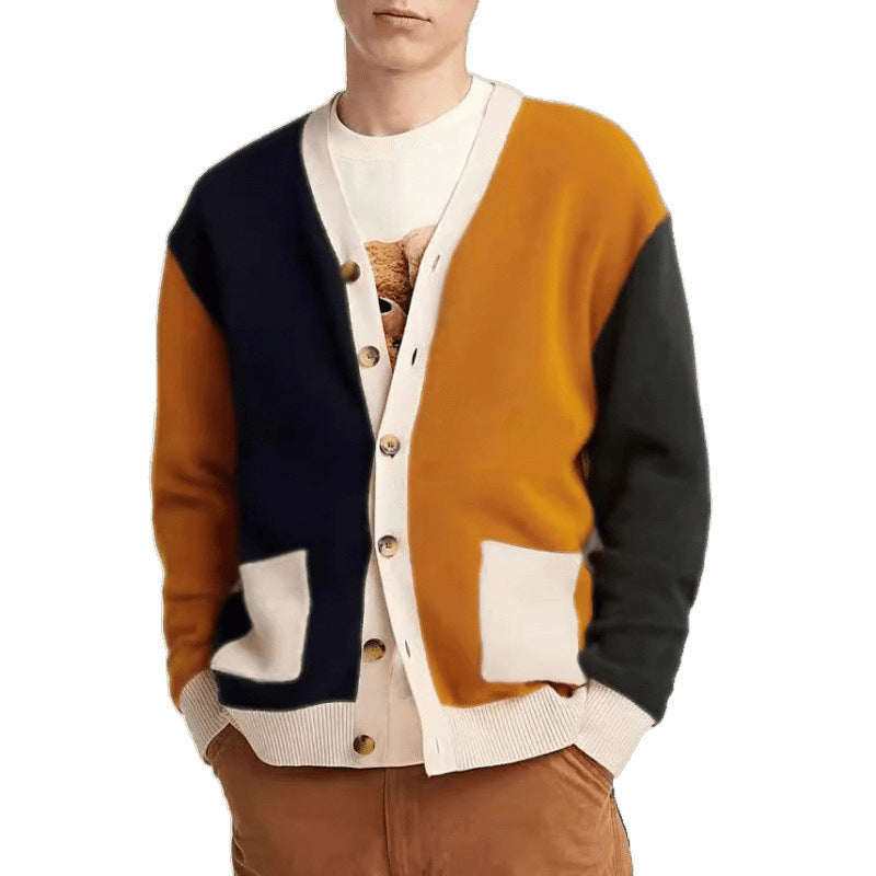 Herren Strickcardigan mit modernen Farbblock-Details und praktischen Taschen EB
