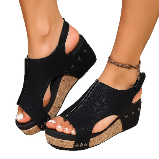 Damen Wedge-Sandalen mit komfortabler Korksohle und modischem Rückwärtsdesign EB