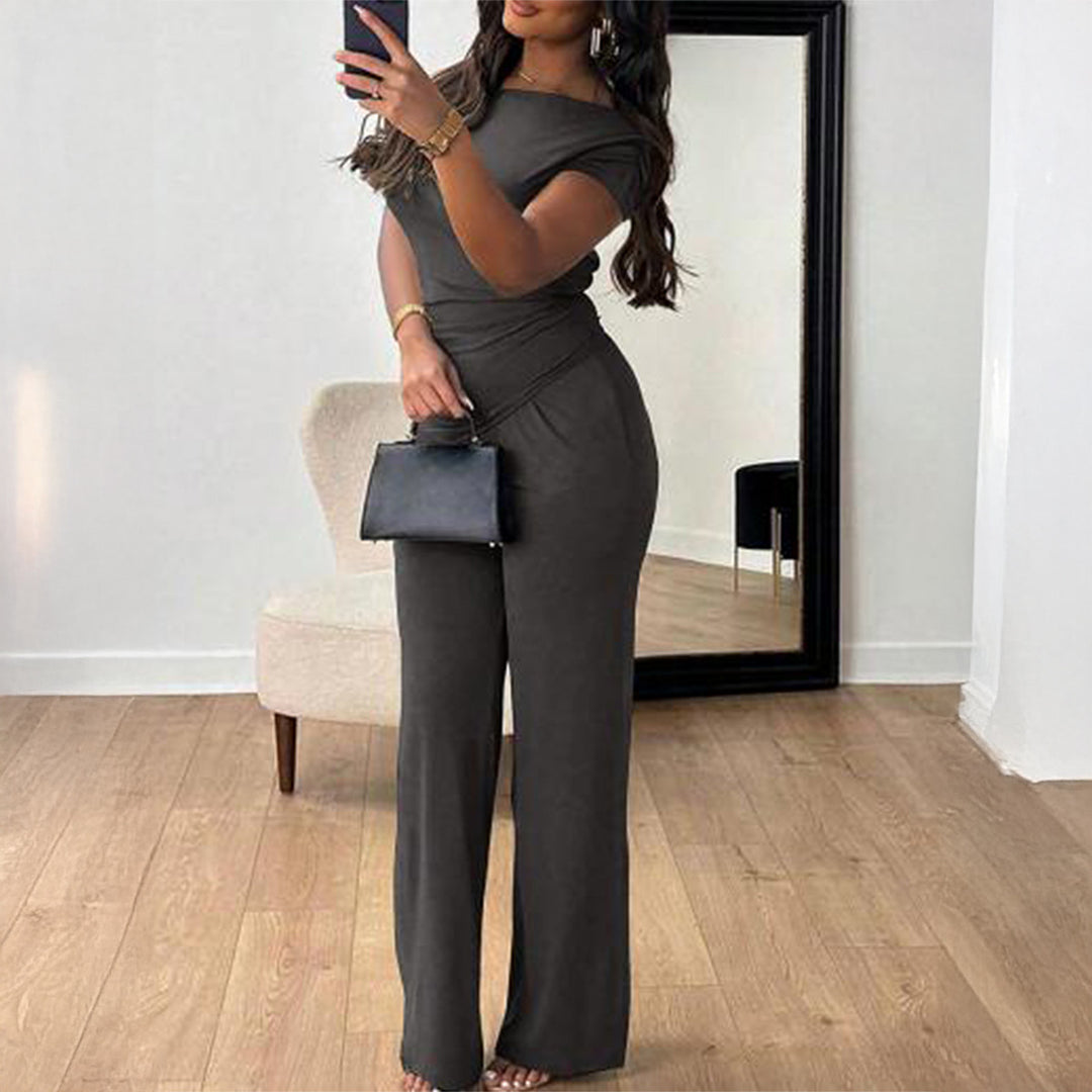 Damen Eleganter Overall mit Wickeldesign und weitem Bein EB