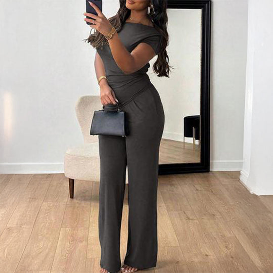 Damen Eleganter Overall mit Wickeldesign und weitem Bein EB