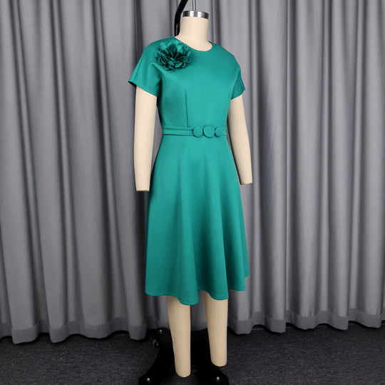 Damen A-Linien Kleid mit dekorativer Blütenapplikation EB
