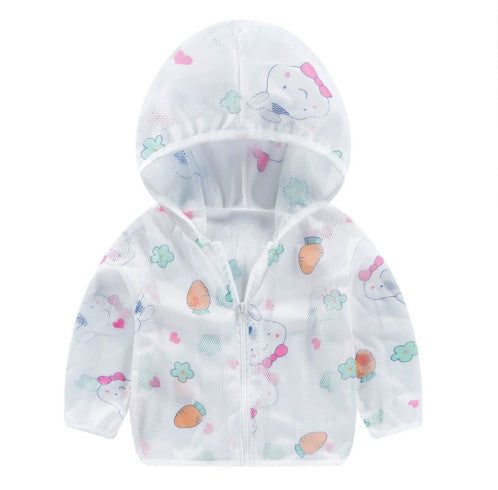 Unisex nan atmungsaktive Netz Kapuzen-Sonnenjacke für Säuglinge mit Reißverschluss und verspieltem Elefantenmotiv EB