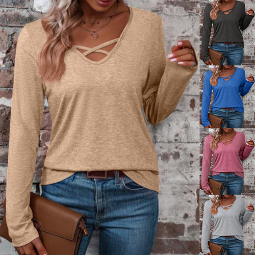 Damen langärmliges Shirt mit Kreuz-Ausschnitt EB