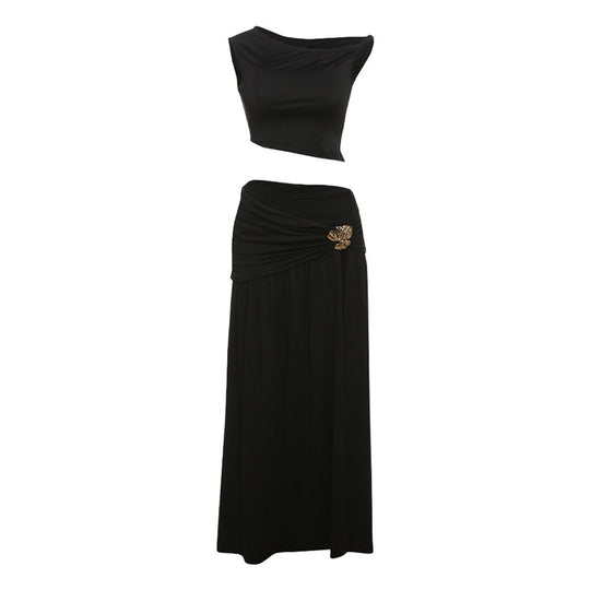 Damen Elegantes 2-teiliges Ensemble mit figurbetontem Oberteil und fließendem Rock EB