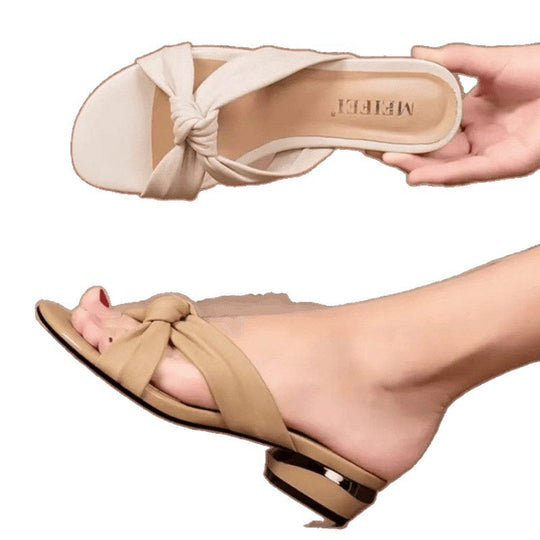Damen Slipper mit angesagtem Knotendesign und komfortablem Blockabsatz EB