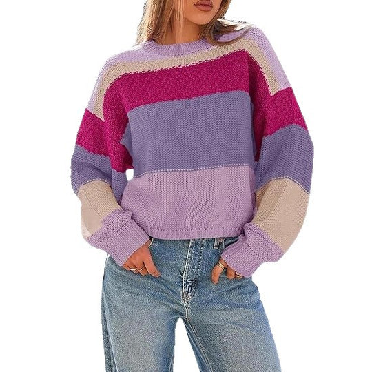Damen Grobstrickpullover mit Farbblockdesign und oversized Schnitt EB