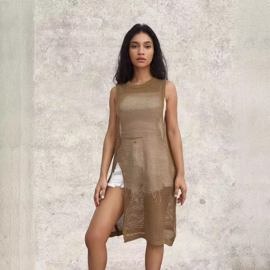Damen Netz-Kleid mit seitlichen Schlitzen und lässigem Schnitt EB