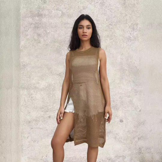Damen Netz-Kleid mit seitlichen Schlitzen und lässigem Schnitt EB