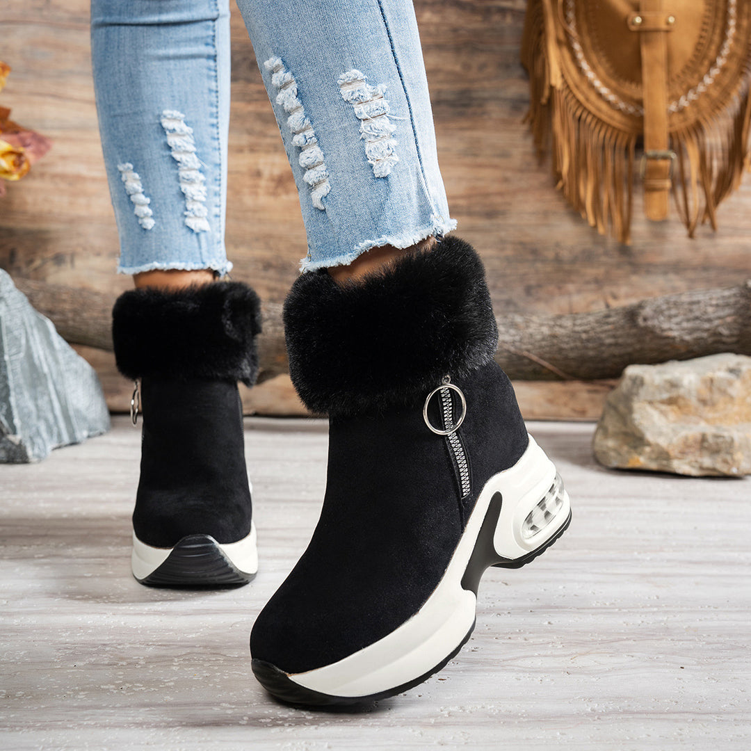 Damen Sneaker-Stiefel mit weichem Kunstfellkragen und trendigem Reißverschluss EB