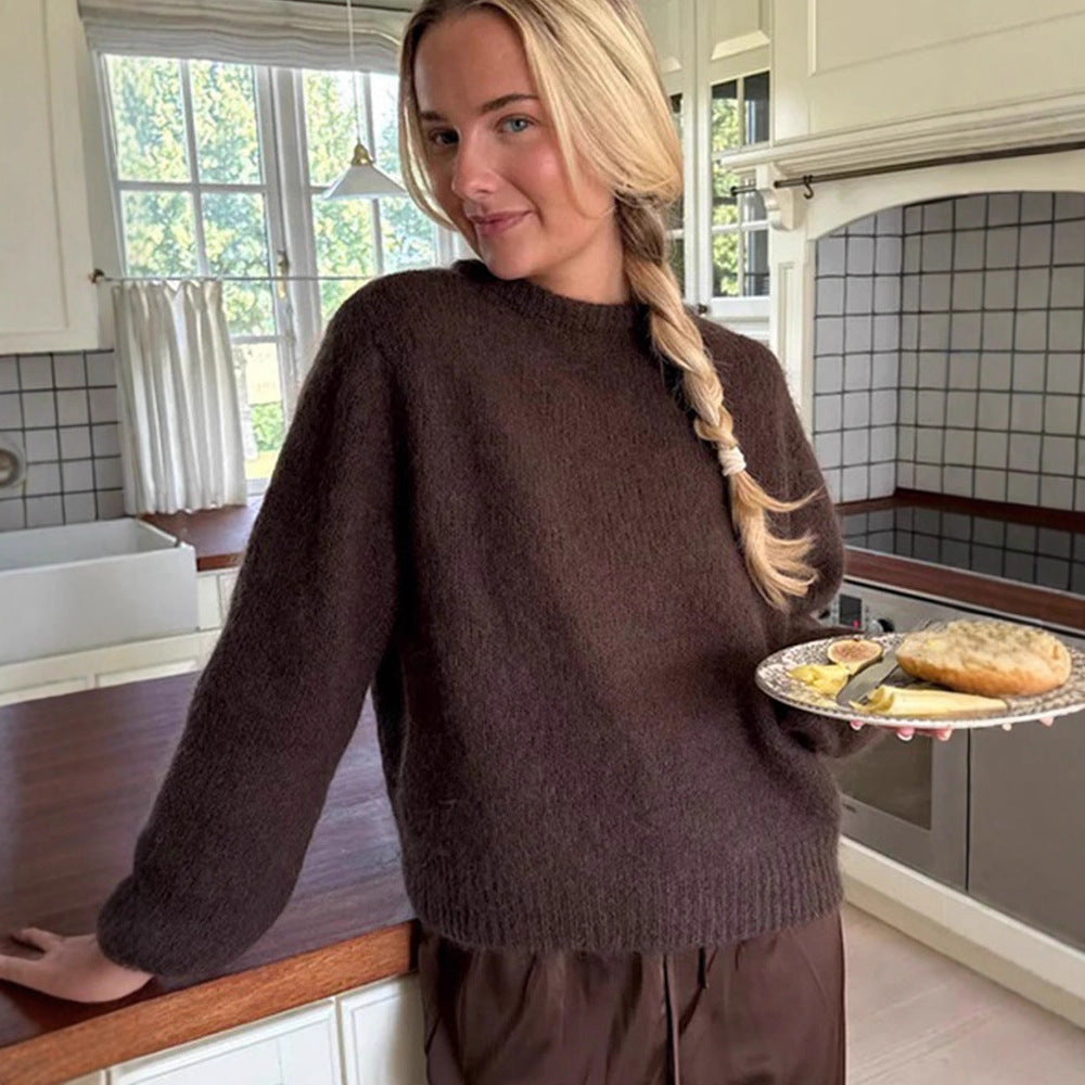 Damen stilvoller Relaxed-Fit Pullover mit voluminösen Ärmeln EB