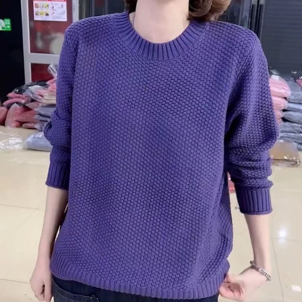 Damen lässiger Strickpullover mit strukturierter Oberfläche und weitem Schnitt EB