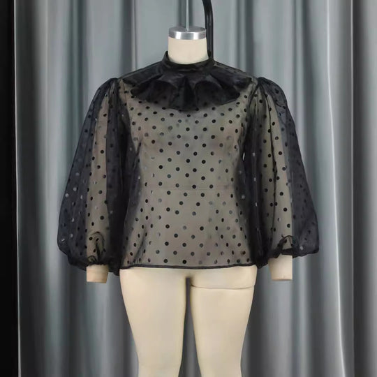 Damen Bluse mit voluminösen Puffärmeln und Polka-Dots EB