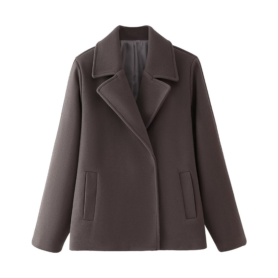 Damen elegante und warme Wolljacke mit Reverskragen EB