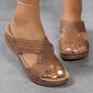 Damen Komfortable Riemchen-Sandalen mit atmungsaktiver Oberflächenstruktur EB