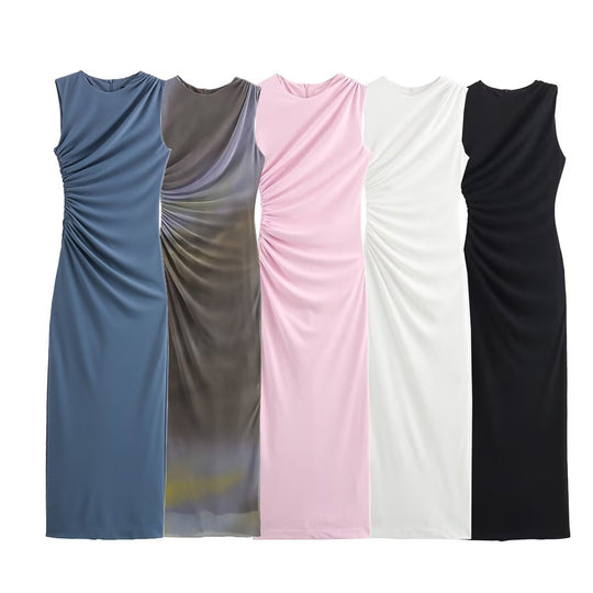 Damen elegantes Maxikleid mit raffinierten Drapierungen EB