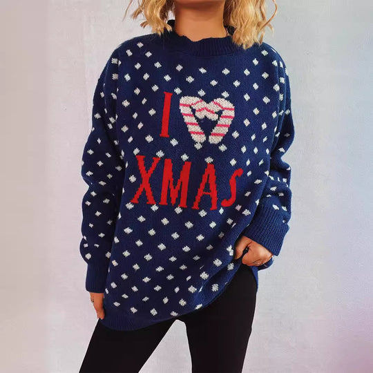Damen Strickpullover mit festlichem Weihnachtsdesign und lockerer Passform EB