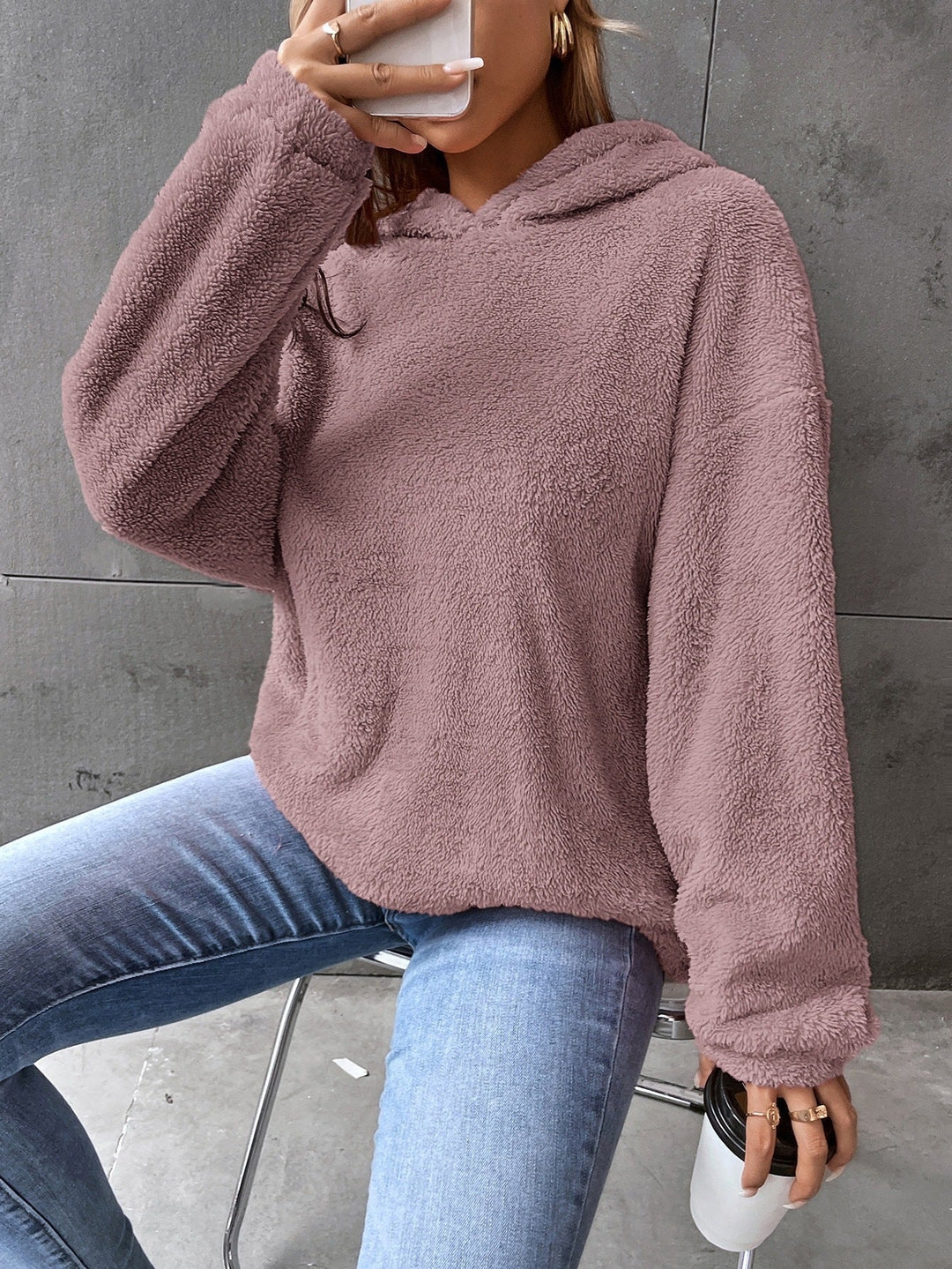 EB | Kapuzenpullover Fleece Übergröße Passform Kurzlänge Lange Ärmel
