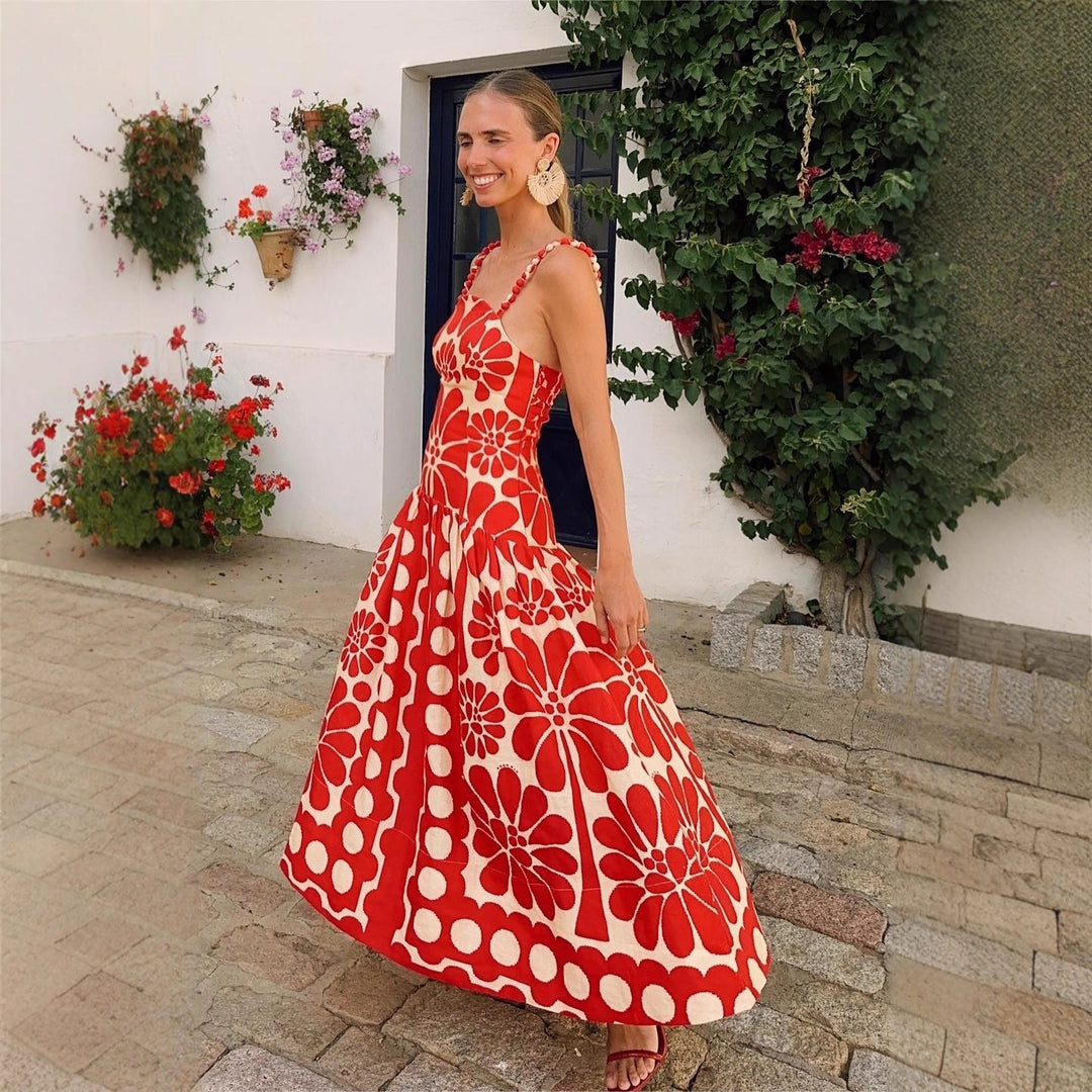 Damen Midi-Kleid mit floralem Print und Spaghetti-Trägern EB