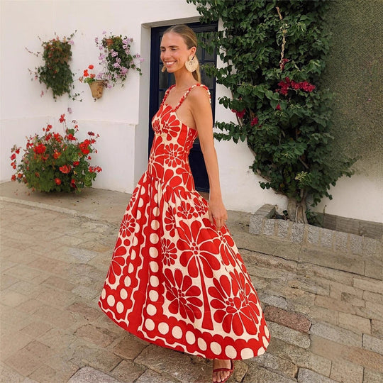 Damen Midi-Kleid mit floralem Print und Spaghetti-Trägern EB