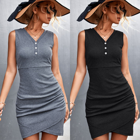 Damen tailliertes Wickelkleid mit Knopfdetails EB