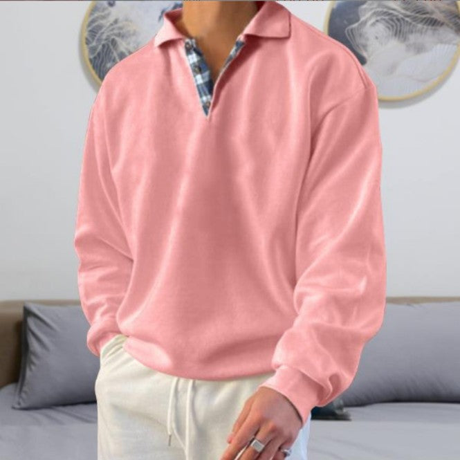Herren nan lässiger Pullover mit Polokragen und verdeckter Karo-Innenseele aus Baumwollmischung EB
