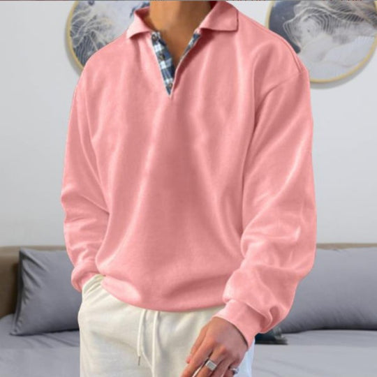 Herren nan lässiger Pullover mit Polokragen und verdeckter Karo-Innenseele aus Baumwollmischung EB