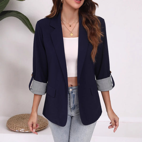 Damen Eleganter Blazer mit gestreiften Ärmeln und klassischem Schnitt EB