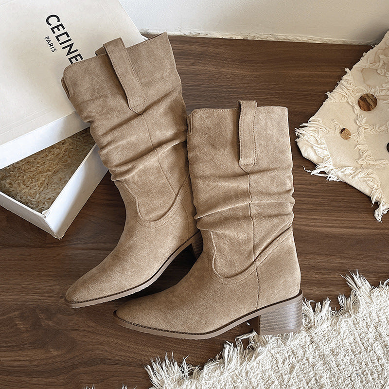 Damen modische Stiefel mit lässigem Falten-Design EB