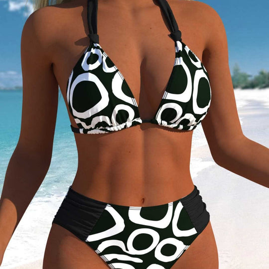 Damen Bikini-Set mit modernem grafischen Muster und hohem Schnitt EB