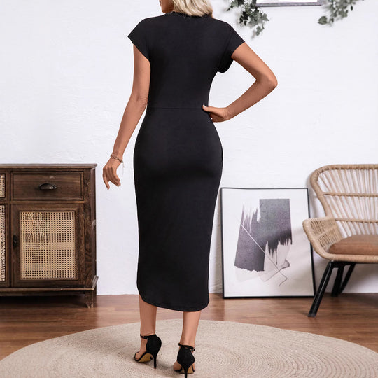 Damen modisches Wickelkleid mit großzügigem Schlitz EB