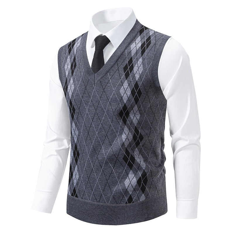 Herren eleganter V-Ausschnitt Pullunder im argyle Muster EB