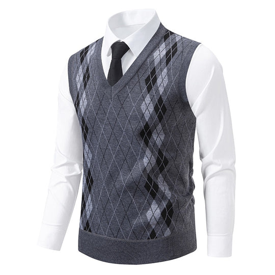 Herren eleganter V-Ausschnitt Pullunder im argyle Muster EB