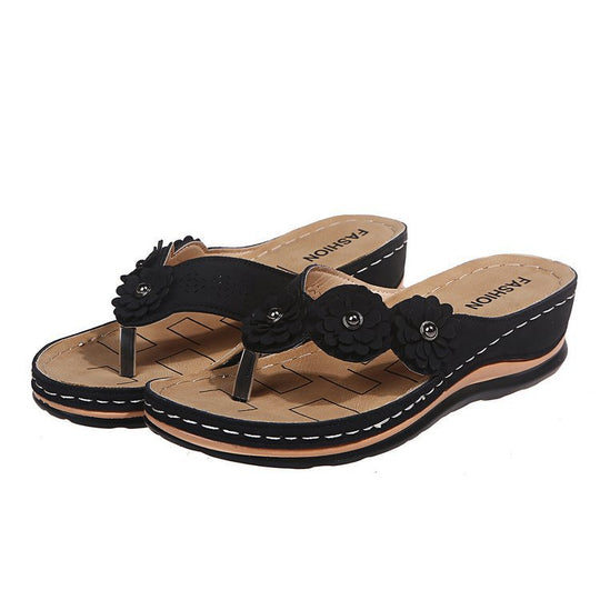 Damen Elegante Zehentrenner-Sandalen mit floralem Dekor EB