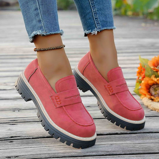 Damen Mokassin-Slipper mit rutschfester Profilsohle und modischer Lederoberfläche EB