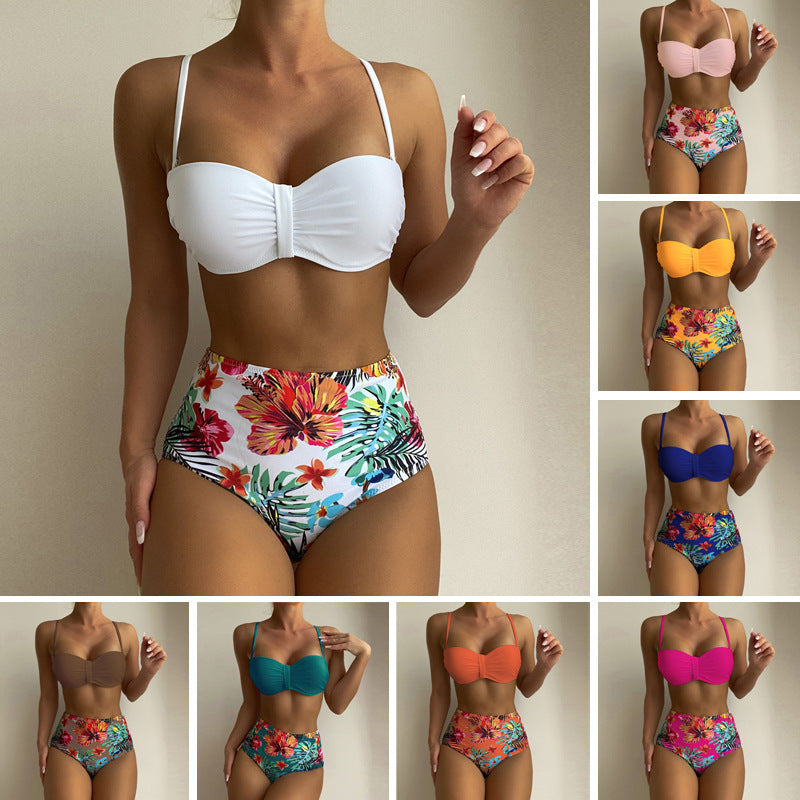 Damen Bandeau-Bikini-Set mit hoch geschnittenem Höschen EB