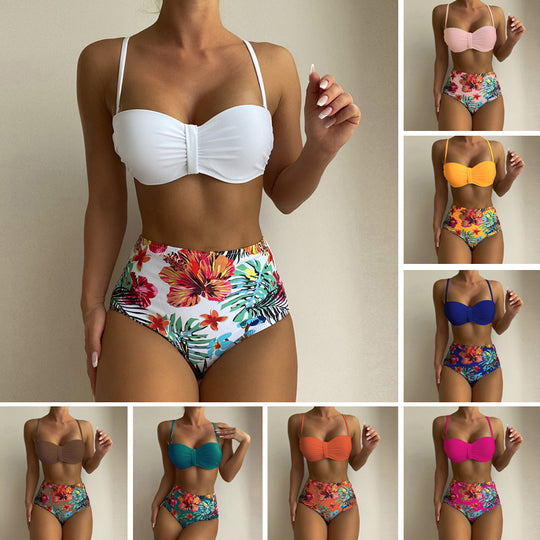 Damen Bandeau-Bikini-Set mit hoch geschnittenem Höschen EB