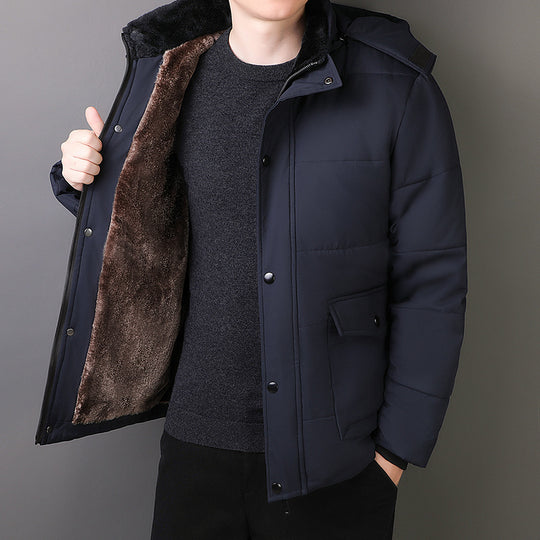 Herren Wattierte Thermojacke mit gesteppter Innenfüllung, Kunstfellkragen und Pattentaschen EB