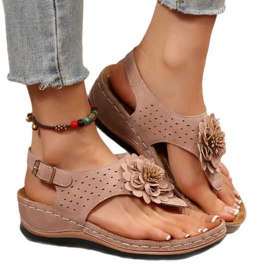 Damen Zehentrenner-Sandalen mit floralem Dekor und atmungsaktivem Obermaterial EB