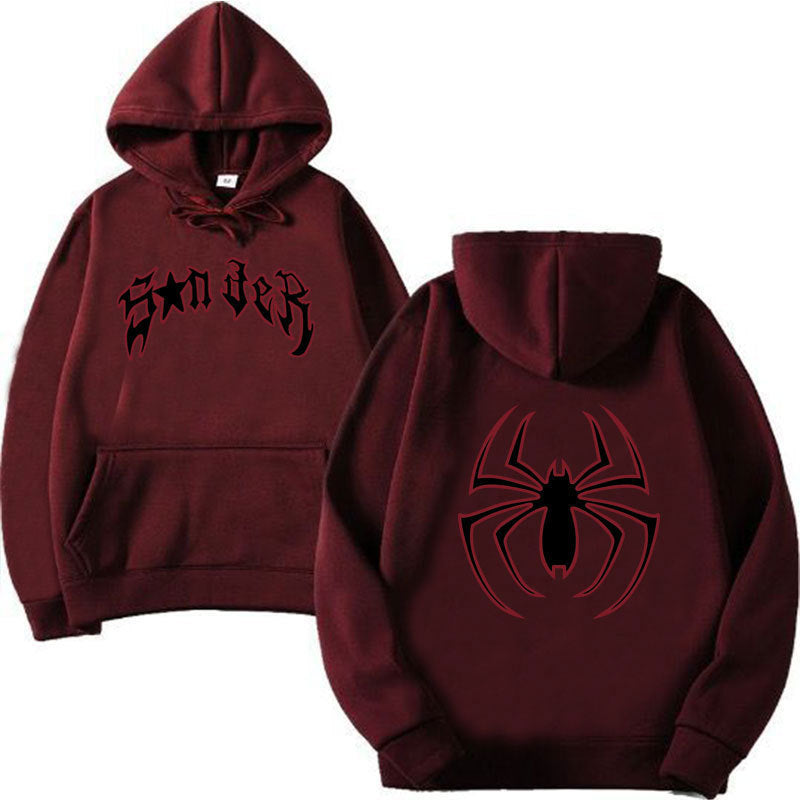 Damen Kapuzenpullover mit auffälligem Spinnenmotiv und grobem Schriftzug EB