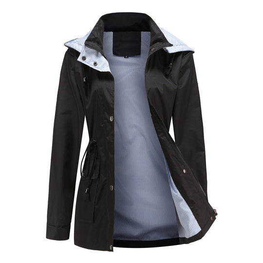 Damen nan leichte wasserdichte Regenjacke mit Kapuze und Taillenzug EB