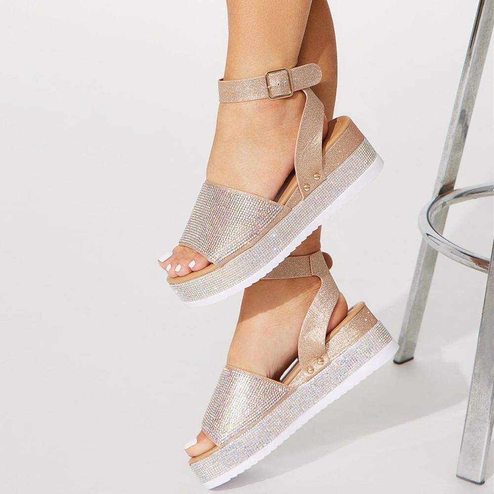Damen Glamouröse Plateausandalen mit funkelnden Strass-Applikationen EB
