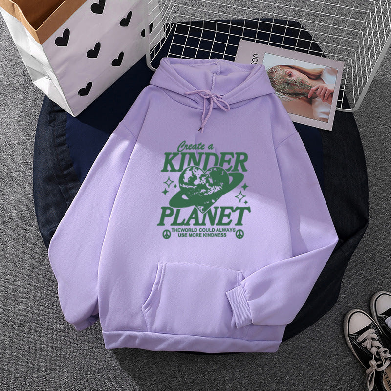 Unisex nan oversized Kapuzenpullover mit Statement-Print "Kinder Planet", Kängurutasche und weichem Futter EB