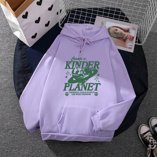 Unisex nan oversized Kapuzenpullover mit Statement-Print "Kinder Planet", Kängurutasche und weichem Futter EB